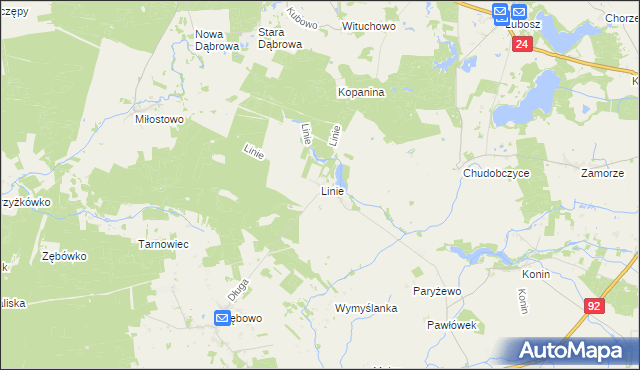 mapa Linie gmina Lwówek, Linie gmina Lwówek na mapie Targeo