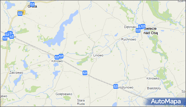 mapa Linowo gmina Świecie nad Osą, Linowo gmina Świecie nad Osą na mapie Targeo