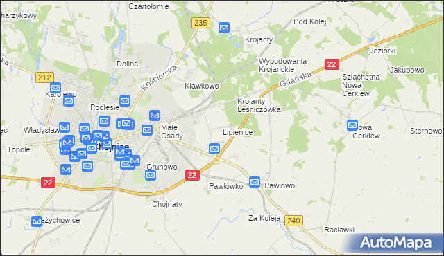 mapa Lipienice gmina Chojnice, Lipienice gmina Chojnice na mapie Targeo