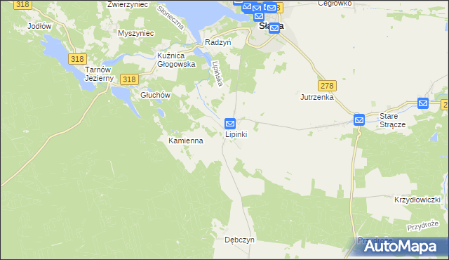 mapa Lipinki gmina Sława, Lipinki gmina Sława na mapie Targeo