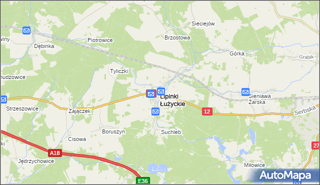 mapa Lipinki Łużyckie, Lipinki Łużyckie na mapie Targeo
