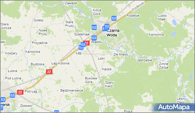mapa Lipki gmina Czersk, Lipki gmina Czersk na mapie Targeo