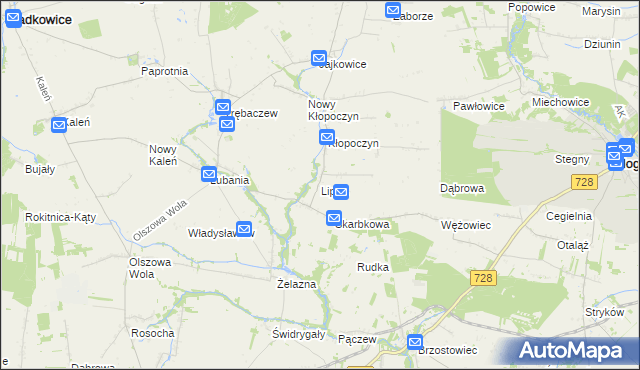 mapa Lipna gmina Sadkowice, Lipna gmina Sadkowice na mapie Targeo