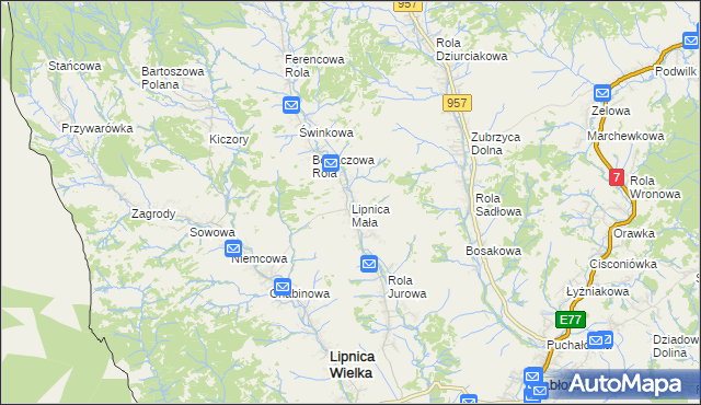 mapa Lipnica Mała, Lipnica Mała na mapie Targeo