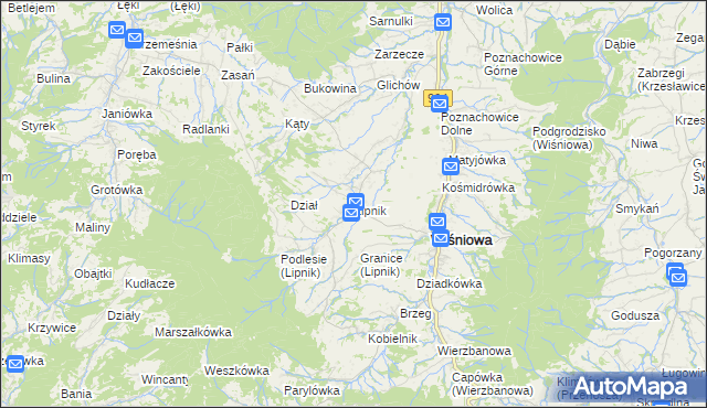 mapa Lipnik gmina Wiśniowa, Lipnik gmina Wiśniowa na mapie Targeo