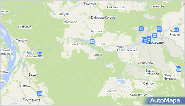 mapa Lipniki gmina Łaskarzew, Lipniki gmina Łaskarzew na mapie Targeo