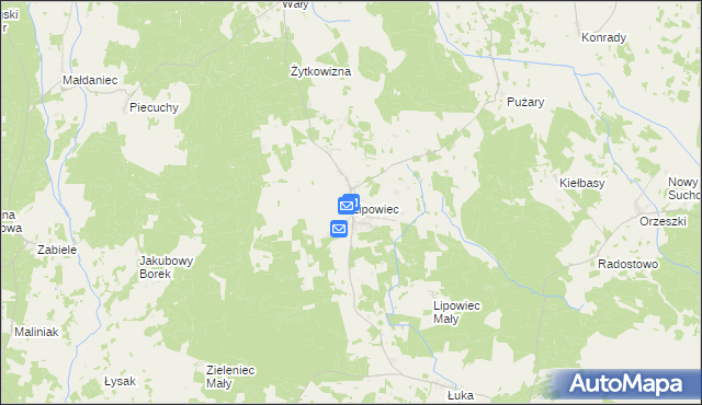 mapa Lipowiec gmina Szczytno, Lipowiec gmina Szczytno na mapie Targeo