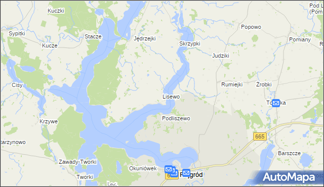 mapa Lisewo gmina Kalinowo, Lisewo gmina Kalinowo na mapie Targeo