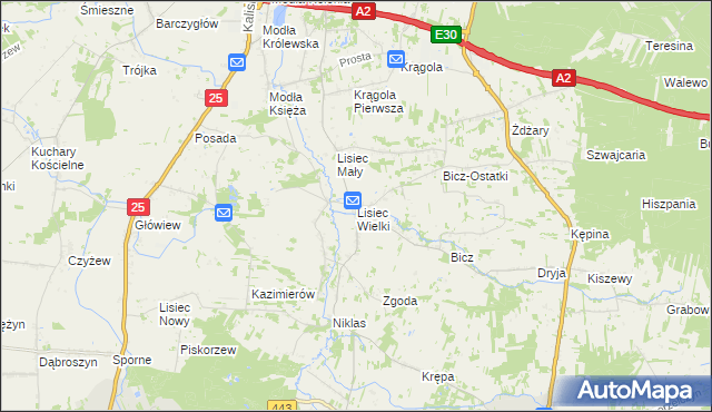 mapa Lisiec Wielki, Lisiec Wielki na mapie Targeo