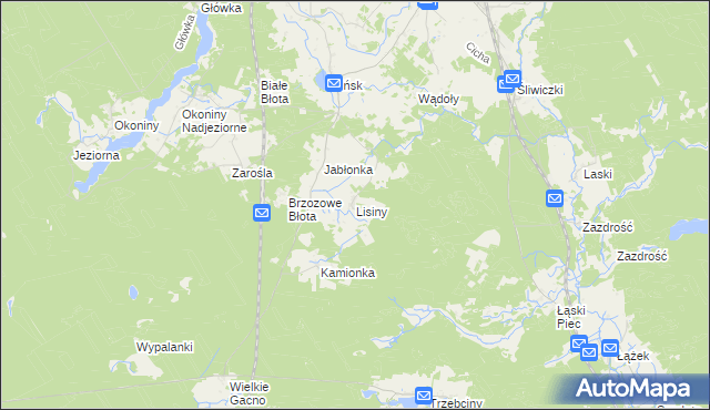 mapa Lisiny gmina Śliwice, Lisiny gmina Śliwice na mapie Targeo