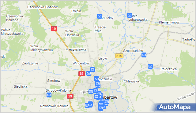 mapa Lisów gmina Lubartów, Lisów gmina Lubartów na mapie Targeo