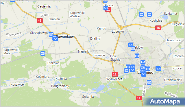 mapa Lisowice gmina Pawonków, Lisowice gmina Pawonków na mapie Targeo