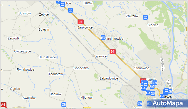 mapa Lizawice, Lizawice na mapie Targeo