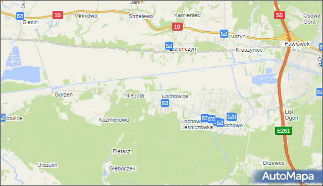 mapa Łochowice gmina Białe Błota, Łochowice gmina Białe Błota na mapie Targeo