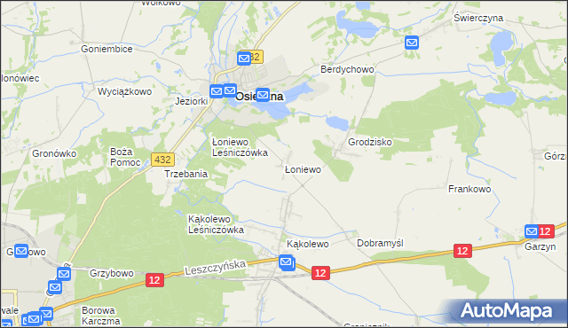 mapa Łoniewo gmina Osieczna, Łoniewo gmina Osieczna na mapie Targeo