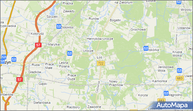 mapa Łoś, Łoś na mapie Targeo