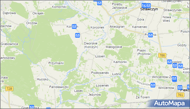 mapa Łosień gmina Piekoszów, Łosień gmina Piekoszów na mapie Targeo