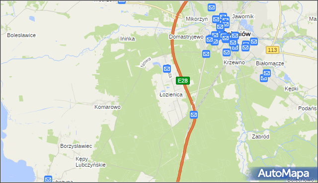 mapa Łozienica, Łozienica na mapie Targeo