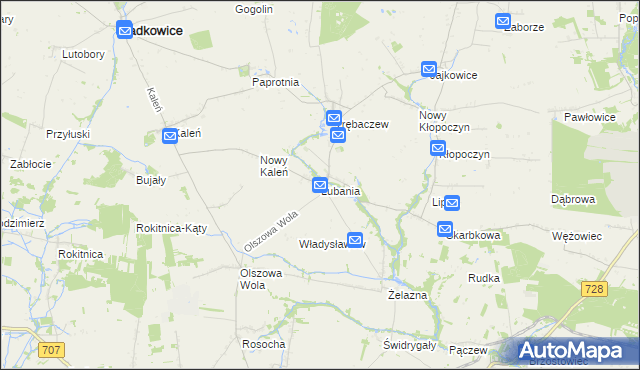 mapa Lubania gmina Sadkowice, Lubania gmina Sadkowice na mapie Targeo