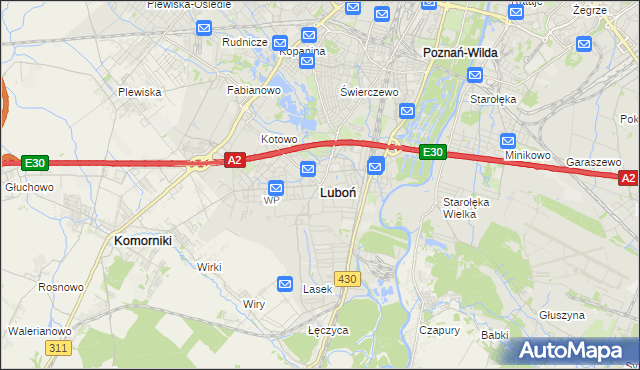 mapa Luboń powiat poznański, Luboń powiat poznański na mapie Targeo