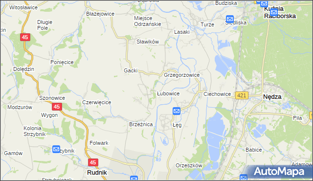 mapa Łubowice gmina Rudnik, Łubowice gmina Rudnik na mapie Targeo