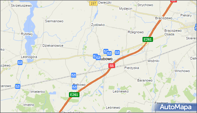 mapa Łubowo powiat gnieźnieński, Łubowo powiat gnieźnieński na mapie Targeo