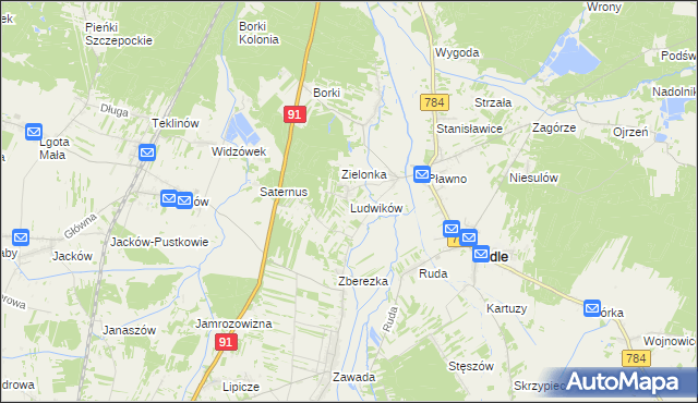 mapa Ludwików gmina Gidle, Ludwików gmina Gidle na mapie Targeo