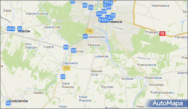 mapa Ludwików gmina Skierniewice, Ludwików gmina Skierniewice na mapie Targeo