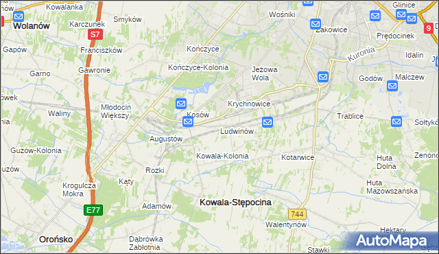 mapa Ludwinów gmina Kowala, Ludwinów gmina Kowala na mapie Targeo