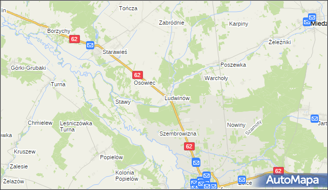 mapa Ludwinów gmina Liw, Ludwinów gmina Liw na mapie Targeo