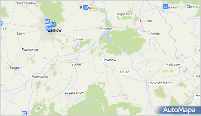 mapa Ludwinów gmina Żerków, Ludwinów gmina Żerków na mapie Targeo