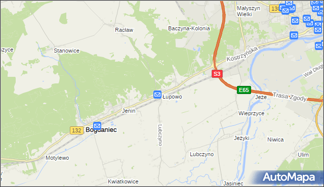 mapa Łupowo gmina Bogdaniec, Łupowo gmina Bogdaniec na mapie Targeo