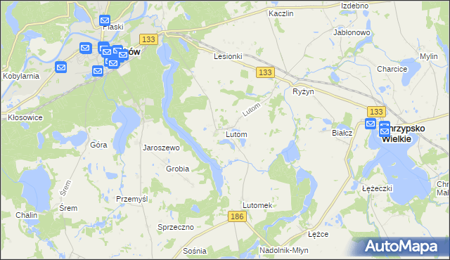 mapa Lutom gmina Sieraków, Lutom gmina Sieraków na mapie Targeo