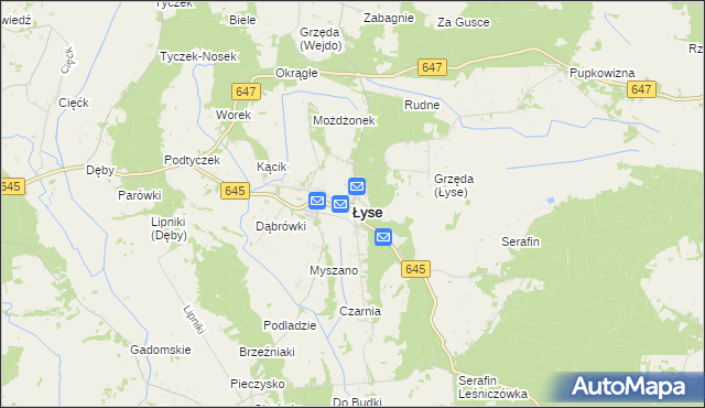 mapa Łyse powiat ostrołęcki, Łyse powiat ostrołęcki na mapie Targeo