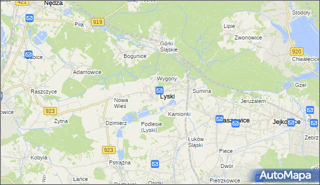 mapa Lyski powiat rybnicki, Lyski powiat rybnicki na mapie Targeo