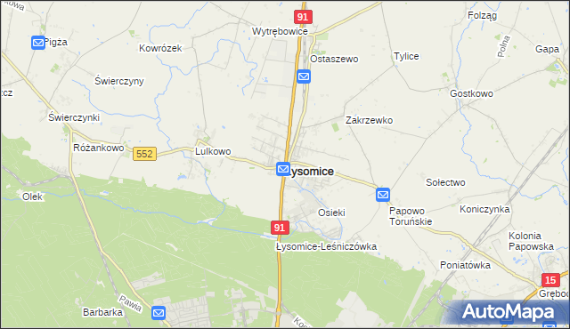 mapa Łysomice powiat toruński, Łysomice powiat toruński na mapie Targeo