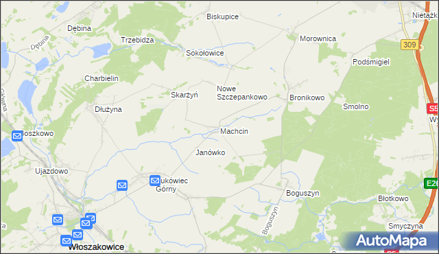 mapa Machcin gmina Śmigiel, Machcin gmina Śmigiel na mapie Targeo