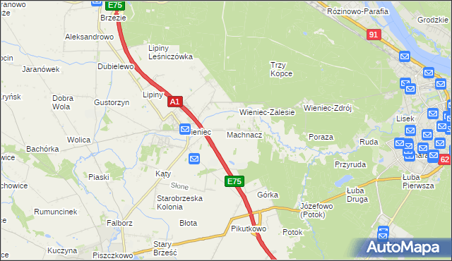 mapa Machnacz gmina Brześć Kujawski, Machnacz gmina Brześć Kujawski na mapie Targeo