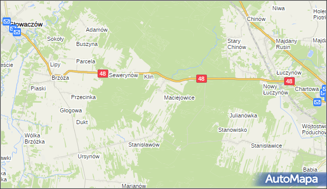 mapa Maciejowice gmina Głowaczów, Maciejowice gmina Głowaczów na mapie Targeo
