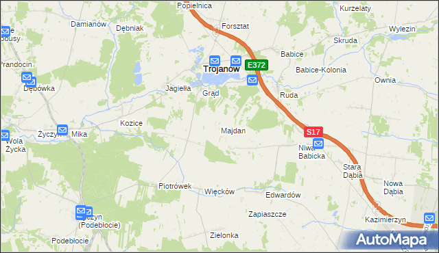 mapa Majdan gmina Trojanów, Majdan gmina Trojanów na mapie Targeo