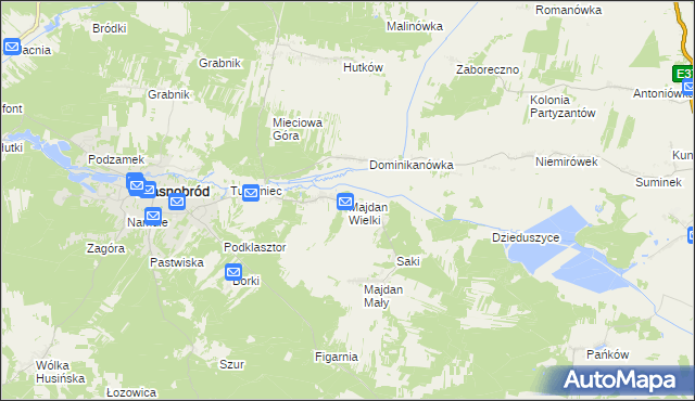 mapa Majdan Wielki gmina Krasnobród, Majdan Wielki gmina Krasnobród na mapie Targeo