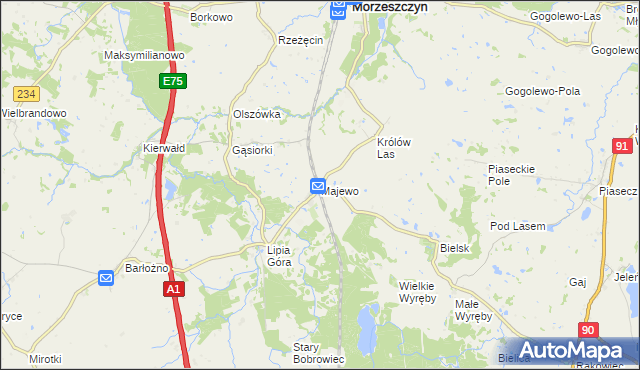 mapa Majewo gmina Morzeszczyn, Majewo gmina Morzeszczyn na mapie Targeo