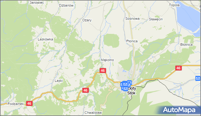 mapa Mąkolno gmina Złoty Stok, Mąkolno gmina Złoty Stok na mapie Targeo