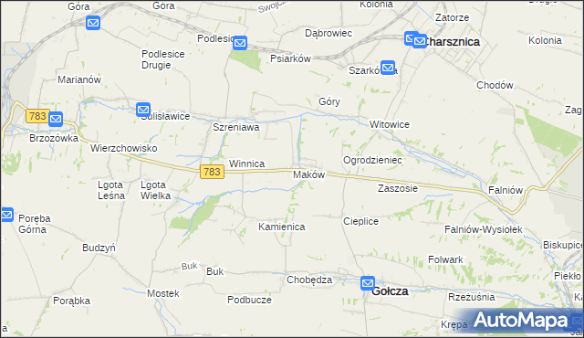 mapa Maków gmina Gołcza, Maków gmina Gołcza na mapie Targeo