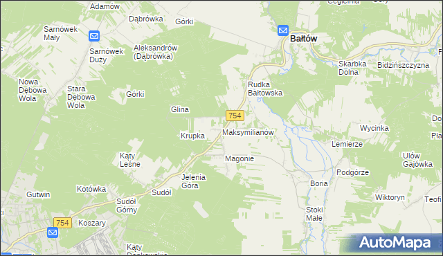 mapa Maksymilianów gmina Bałtów, Maksymilianów gmina Bałtów na mapie Targeo