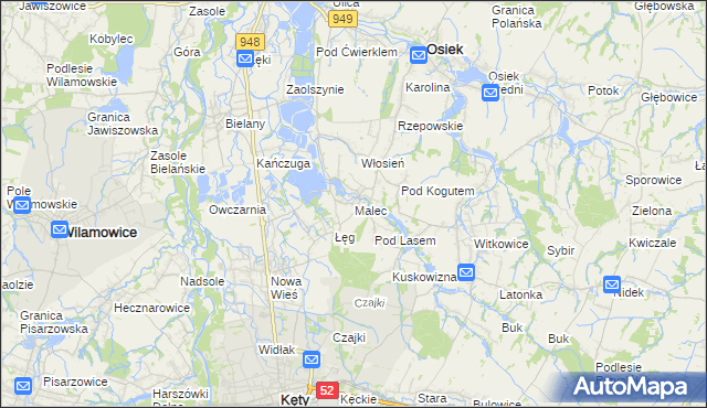 mapa Malec gmina Kęty, Malec gmina Kęty na mapie Targeo