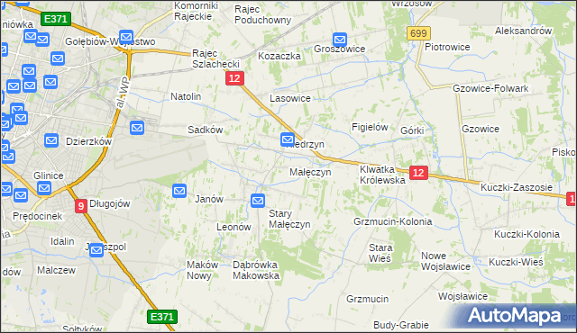 mapa Małęczyn gmina Gózd, Małęczyn gmina Gózd na mapie Targeo