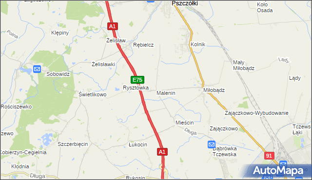 mapa Malenin gmina Tczew, Malenin gmina Tczew na mapie Targeo