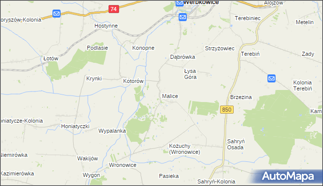 mapa Malice gmina Werbkowice, Malice gmina Werbkowice na mapie Targeo