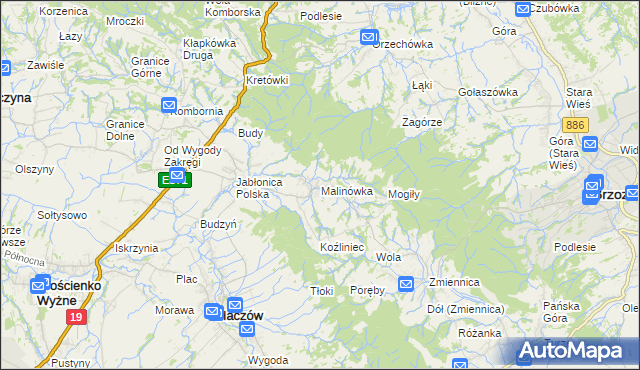 mapa Malinówka gmina Haczów, Malinówka gmina Haczów na mapie Targeo